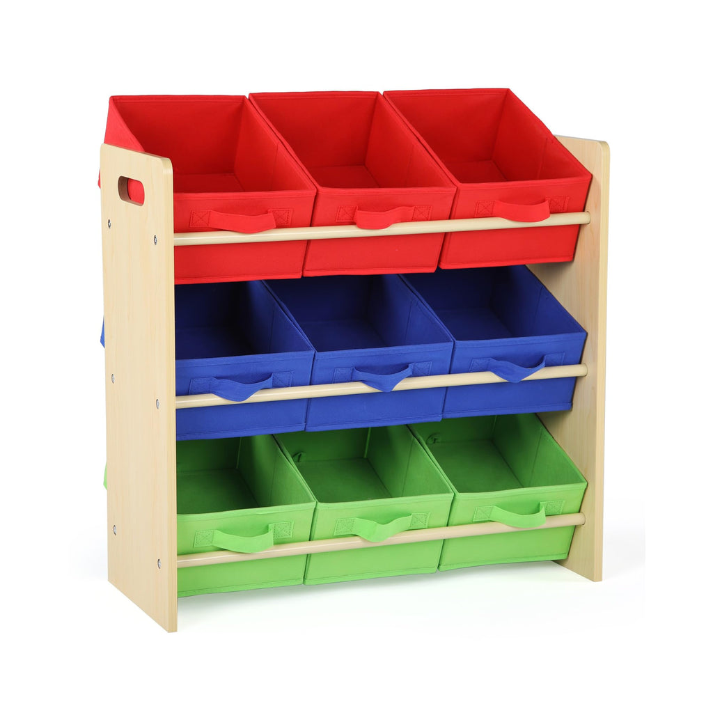 Humble Crew Toy Storage Organizer with 9 Removable Fabric Storage Bins for Kids Playroom, 3-Tier Toddler Toy Organization, Natural/Primary