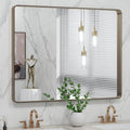 LOAAO Bronze Bathroom Mirror - 40”X30” Rounded Rectangle with Anti-Rust Brushed Frame | Versatile Hanging Options
