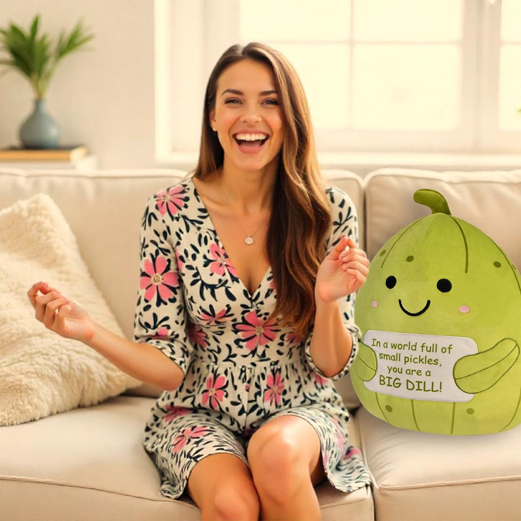 Kingwee Positive Emotional Support Pickle Plush Toy, 16 Inch Funny Pickle Stuffed Animal, Large Ultrasoft Plushie Cucumber Pillow, Stress Relief Gift for Women & Men, Girls, Coworkers