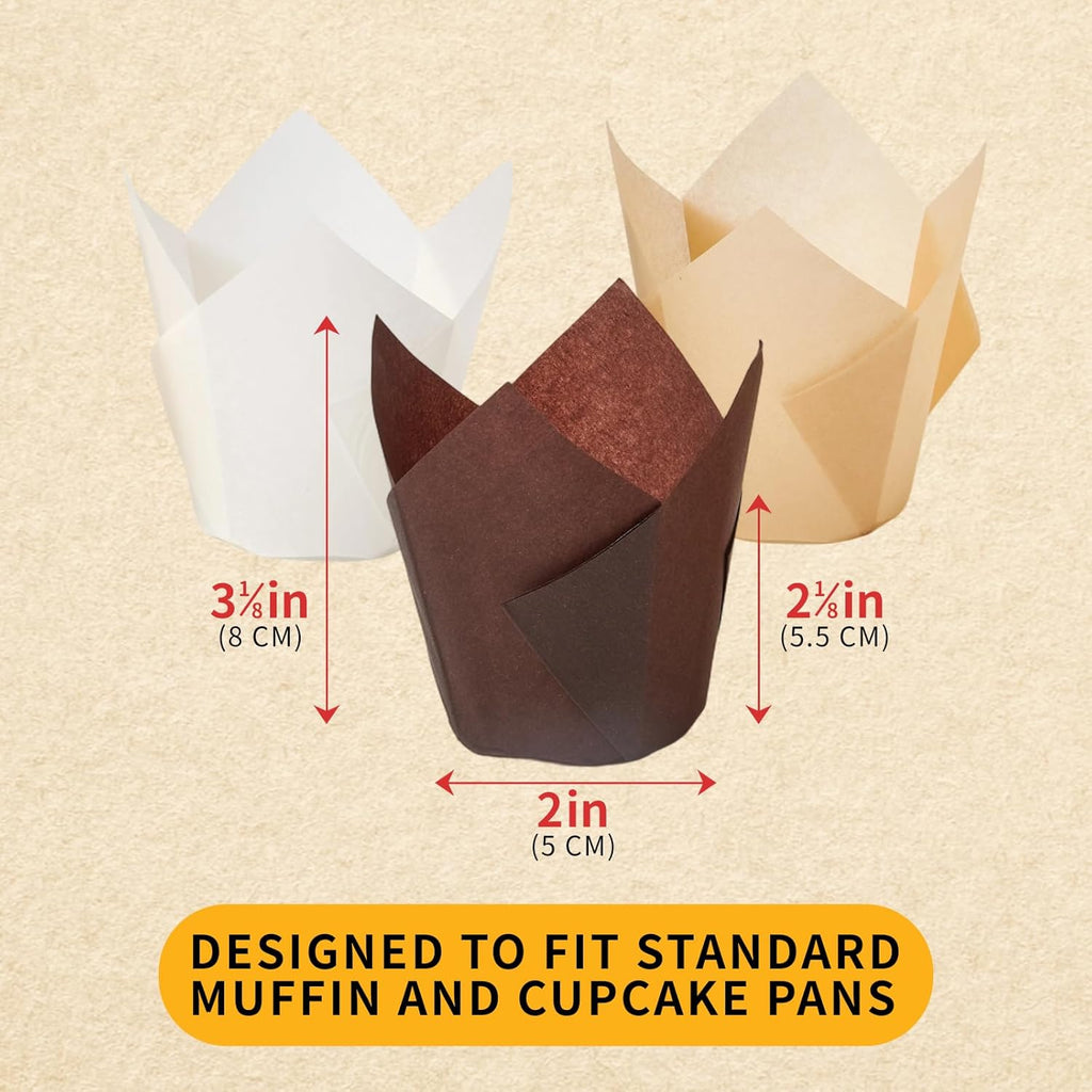 Skiennix Tulip Cupcake Liners - 200PCS Unbleached Food Grade Greaseproof Muffin Wrappers for Baking & Parties