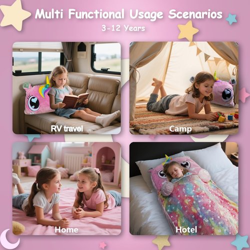 Kids Sleeping Bag, Large Unicorn Slumber Bag for Girls Boys, Portable Nap Mat, Preschool Daycare Kindergarten Birthday Gift 3-12 Yr Child, Pink