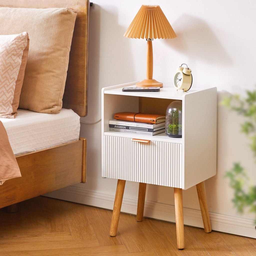 Aibiju Nightstand with Storage Drawer, Modern Bedside Table with Liner Drawer and Solid Wood Legs
