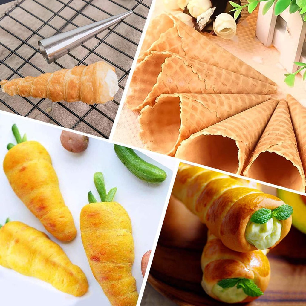 RoseFlower Non-Stick Cream Horn Cones - 30pcs Stainless Steel Cannoli Mould Set for Baking & Pastry