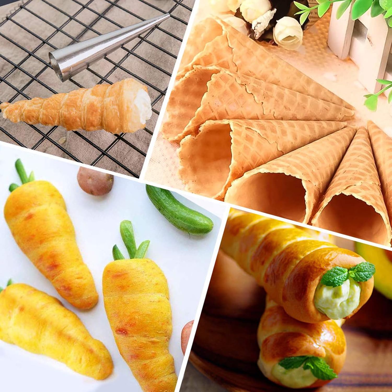RoseFlower Non-Stick Cream Horn Cones - 30pcs Stainless Steel Cannoli Mould Set for Baking & Pastry