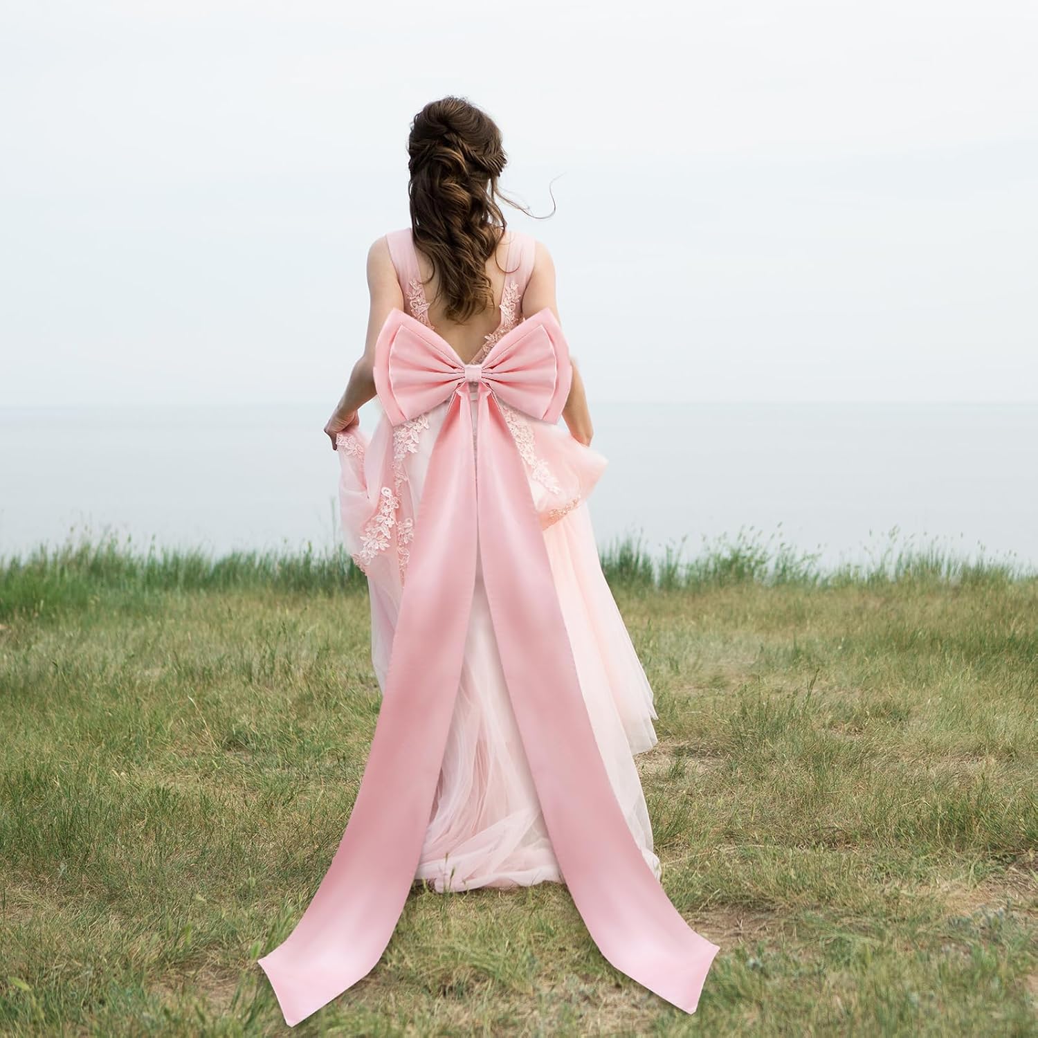Wavwavw Wedding Bow Decor - Giant Satin Bows for Room Backdrop | 75x18 Inch Dusty Pink Ribbon Tie