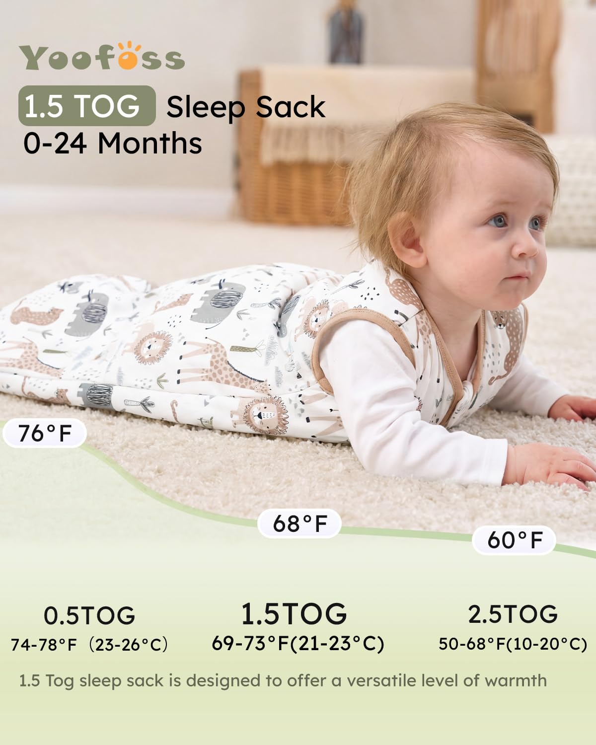 Yoofoss Baby Sleep Sack - 1.5 Tog Organic Cotton Wearable Blanket for 0-6 Months | Warm & Comfy