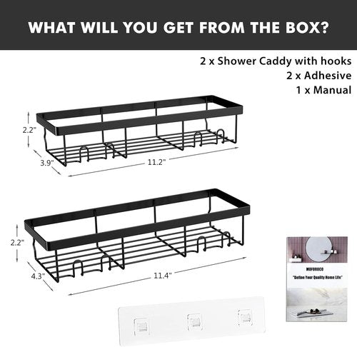Moforoco Shower Caddy Organizer - Self-Adhesive Black Bathroom Shelf for Home & RV Storage