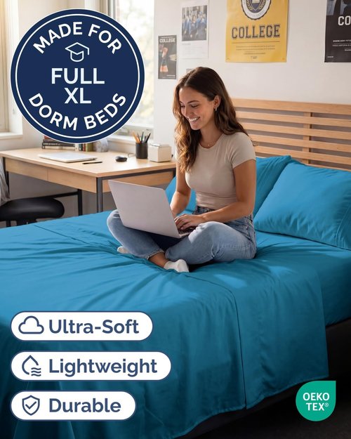 Full XL Bed Sheet Set by [Brand Name] - Soft, Breathable & Cooling 4-Piece Luxury Bedding - Deep Pockets, Fade & Wrinkle Free - Denim Blue