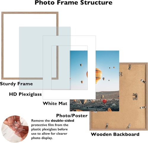 JCJMY 16x20 Picture Frame - Rustic Brown Wall Display for 11x14 Photos with Mat or 16x20 Without Mat