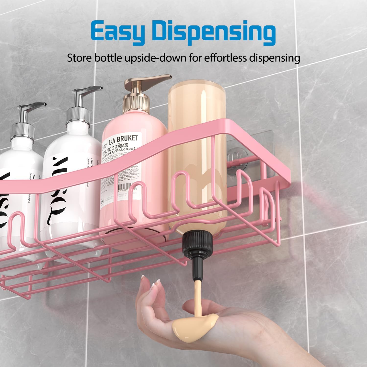 Youvip Adhesive Shower Caddy - No Drilling Bath Organizer Set | 5 Rustproof Shelves in Pink