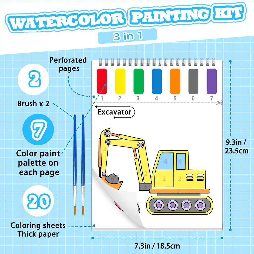 SOCOLER Watercolor Painting Kit - Mess-Free Traffic Theme Art Books for Toddlers Ages 1-8