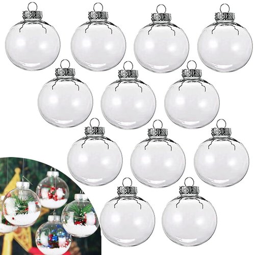 hopanrel 12 pcs Hanging Clear Plastic Fillable Ornaments Balls for Crafting DIY,Round Clear Ball Ornament for Xmas Tree,Home Decoration,Wedding,Party,Christmas