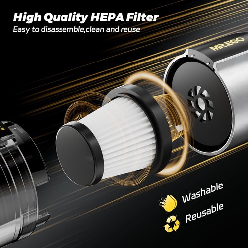 Mr.ego Handheld Car Vacuum - Portable 4-in-1 Mini Vacuum with 18500Pa Suction | Silver with Green LED Light