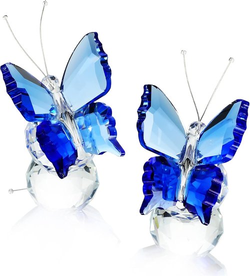 Kanpura Crystal Butterfly Figurines - 2 Pack Blue Glass Collectibles for Elegant Home Decor