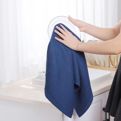 Homaxy Kitchen Dish Towels - Ultra Soft 100% Cotton Waffle Weave, Quick Drying, 13 x 28 Inches, 8-Pack, Navy Blue