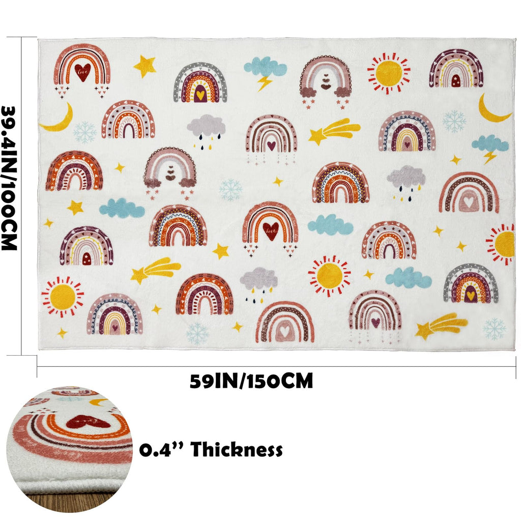 Mishareal Boho Rainbow Soft Kids Play Rug, Washable Foldable Baby Crawling Floor Mat, Non Slip Nursery Area Rug for Children Living Room Playroom Classroom Bathroom Bedroom Kids Room Decor