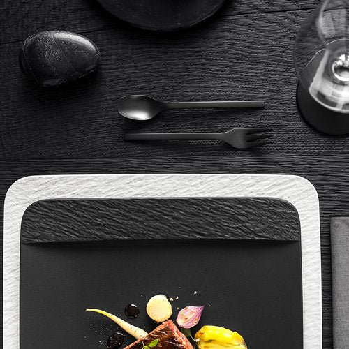 Villeroy & Boch Manufacture Rock Square/Gourmet Serving, Modern Presentation Plate Made from Premium Porcelain, Dishwasher Safe, Black