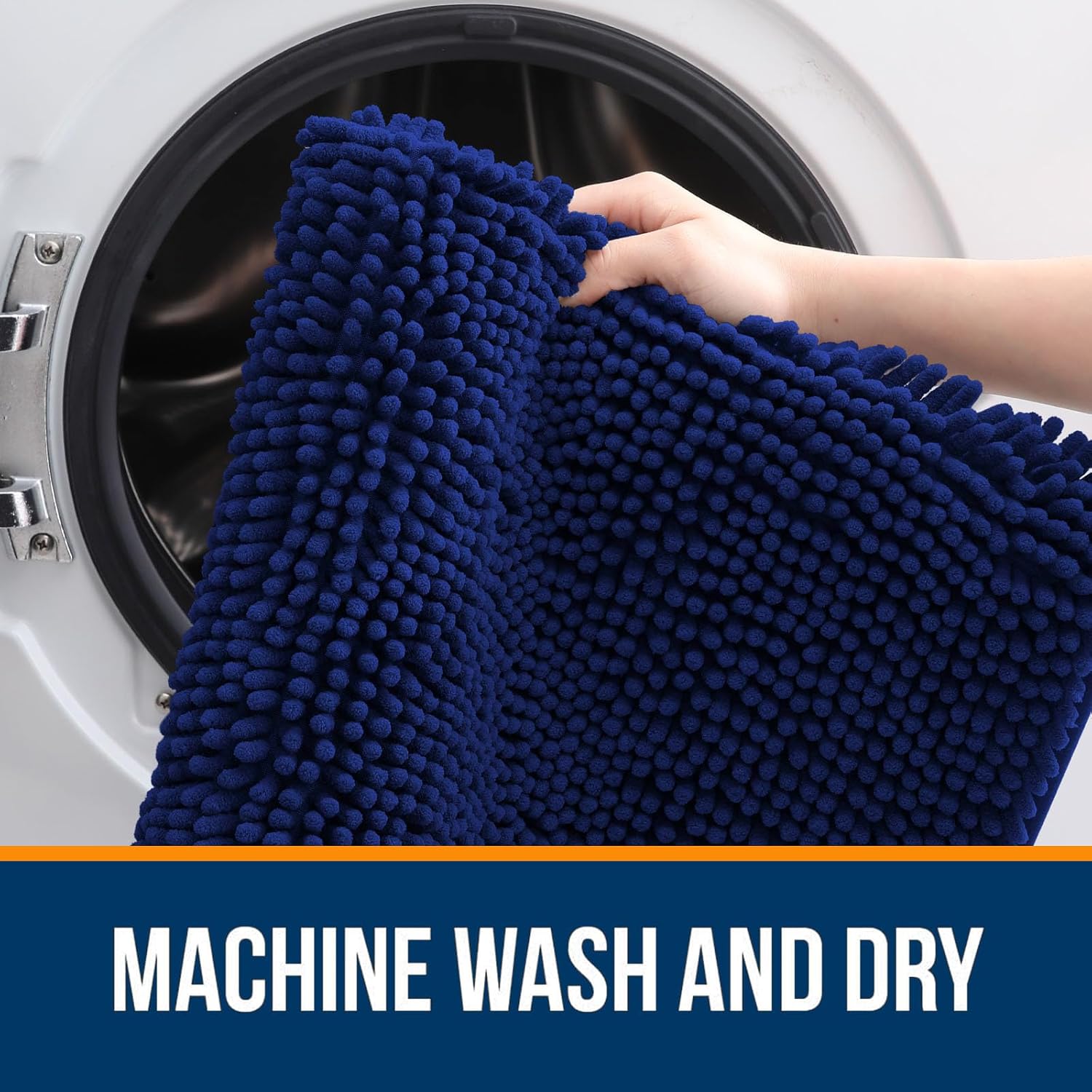 OLANLY Large Bathroom Rugs - Extra Soft Chenille Bath Mats | Quick Dry, Machine Washable, Navy 40x24