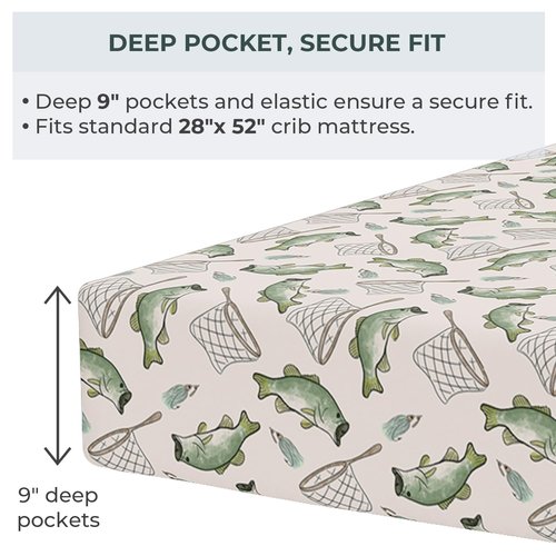Pobibaby – 2 Pack Crib Sheets for Boys, Premium Fitted Baby Boy Crib Sheets for Standard Crib Mattress – Ultra-Soft Jersey Knit, Safe and Snug, Stylish Design (Gone Fishing)