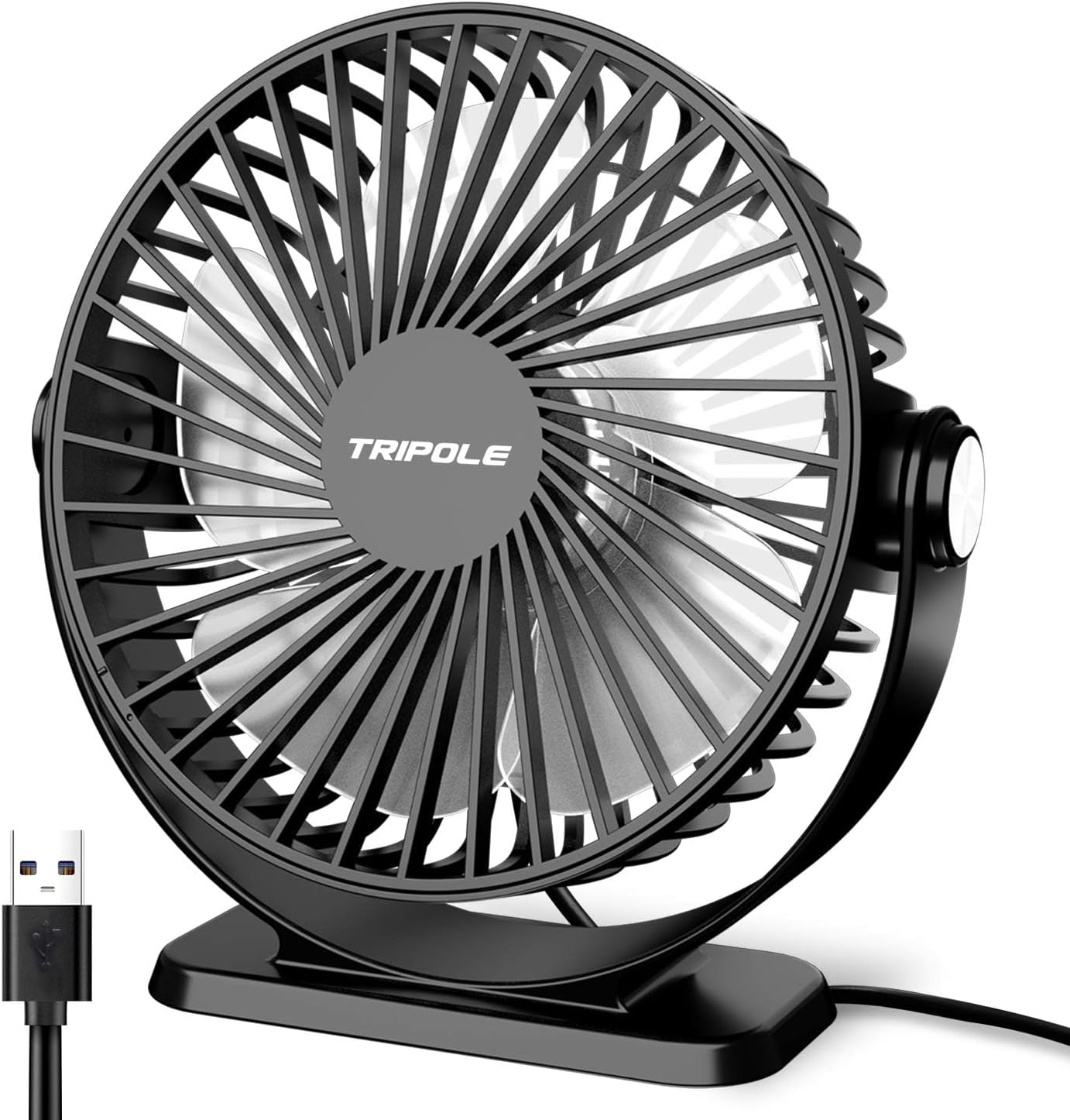 TriPole USB Powered Mini Desk Fan - 3 Speeds, 360° Rotation, Strong Airflow | 5.1 Inch Black