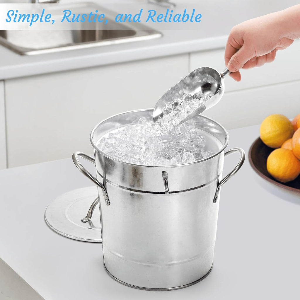 YOUEON 4 Liter Ice Bucket with Scoop and Lid, Double Walled Insulated Ice Bucket for Parties, Cocktail Bar, Wine Chiller, Beverage Tub with Carry Handles, Indoor & Outdoor Use, Silver