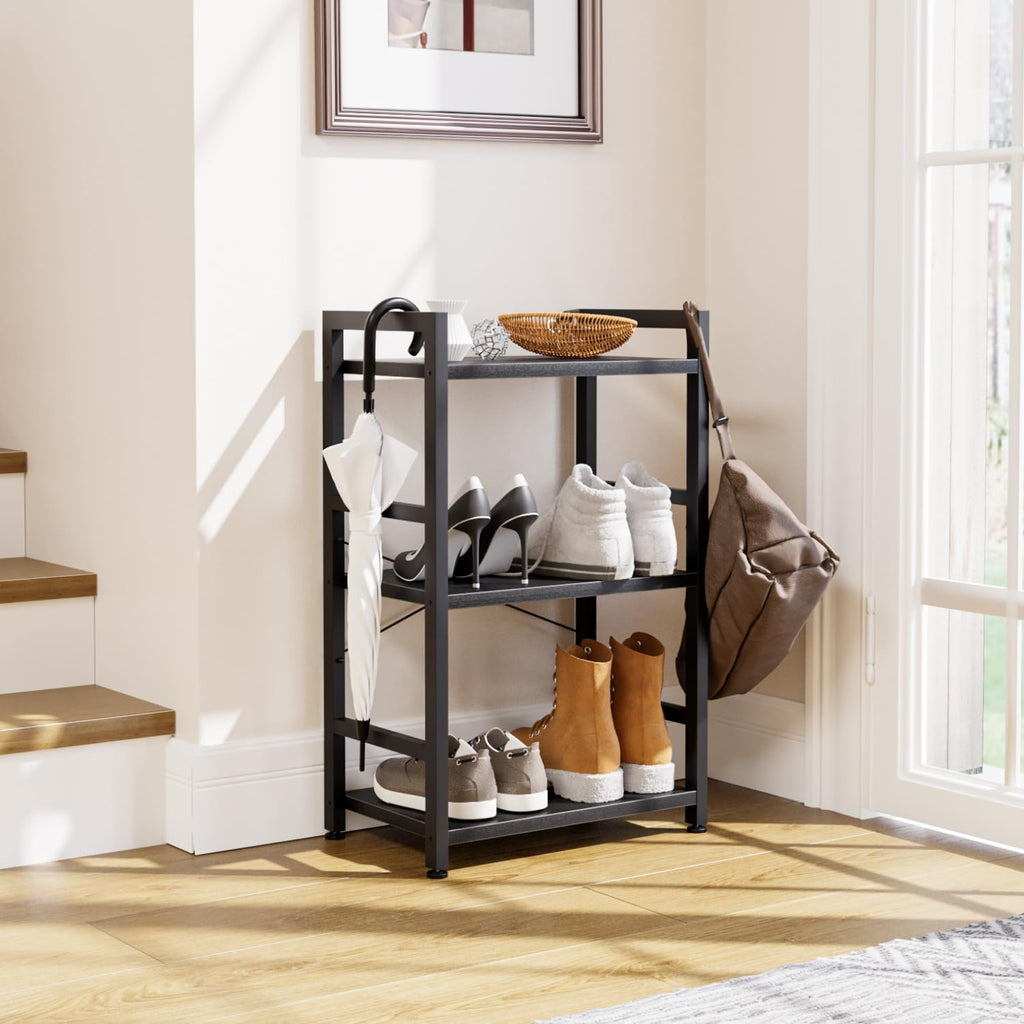 NUMENN 4 Tier Small Bookshelf, Industrial Bookcase Shelf Storage Organizer, Modern Book Shelf for Bedroom, Living Room and Home Office, Black