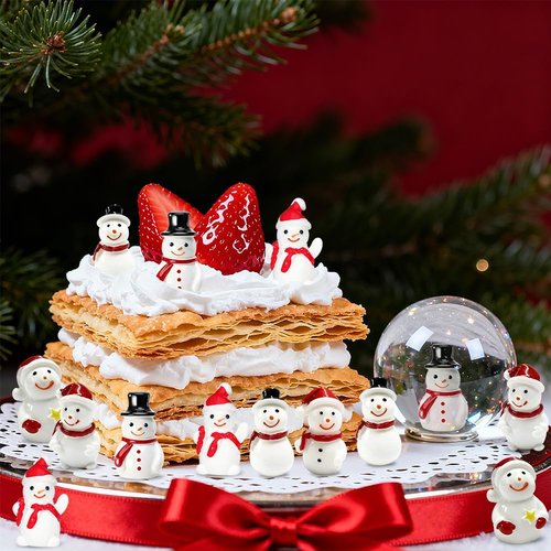 AWEELON Mini Snowman Figurines - 48 Pcs Tiny Resin Christmas Decorations for DIY Crafts | 6 Styles