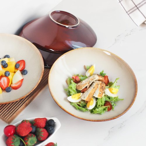 jinsongdafa Ceramic Pasta Bowls 17 Oz, Salad plates, for Serving Soup Pasta Noodle Dinner, Set of 4 Large Kitchen Serving Bowls Plates, Microwave Safe, apply Indoor Outdoor, Bevel edge 9.2 Inch