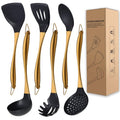 Kitchen Utensils Set, Large Non-stick Silicone Cooking Utensils Set 6 Pcs,Made of 446°F Heat Resistant Food Grade Silicone and Stainless Steel Handles,Easy to Clean Kitchen Gadgets Set (Gold)
