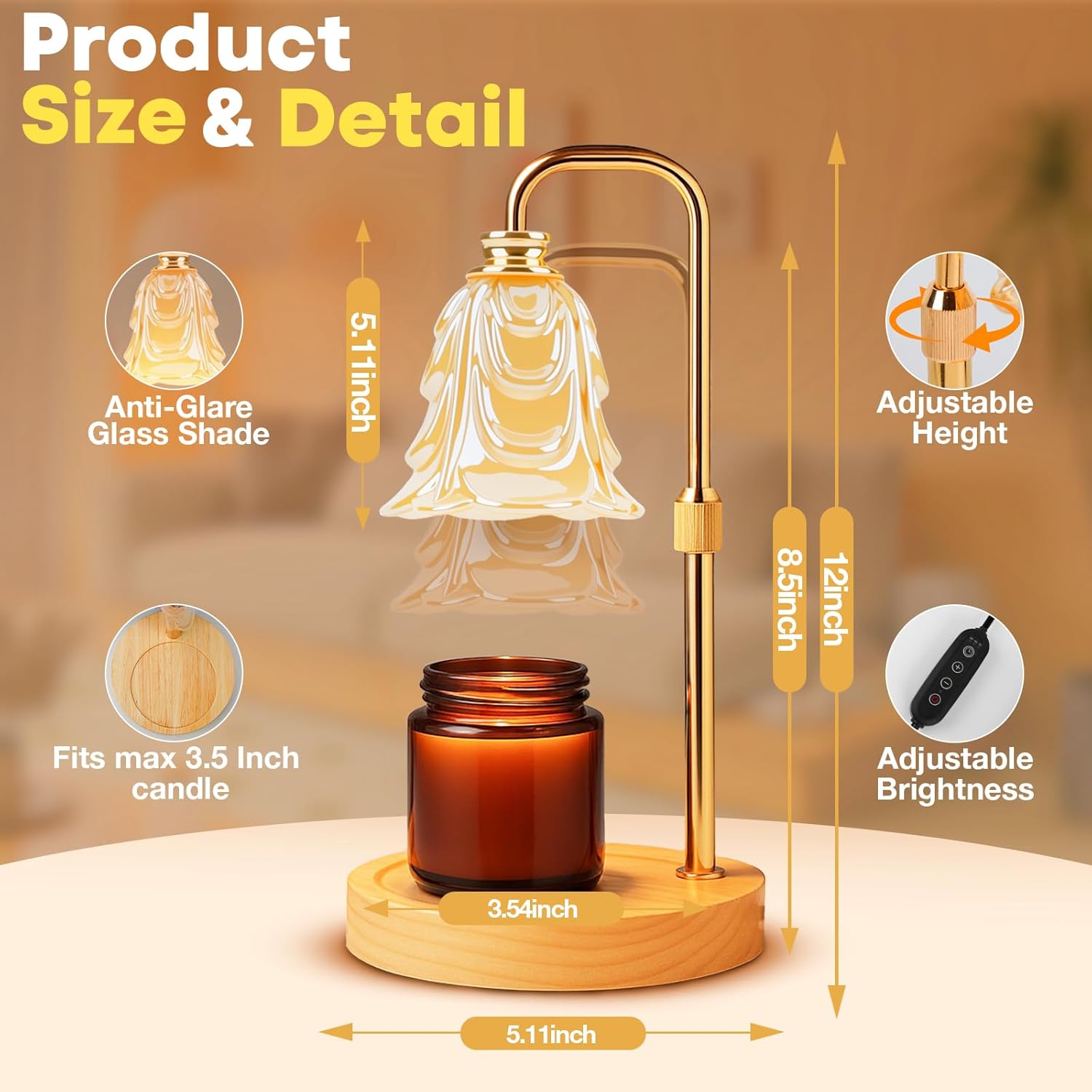 Skiennix Candle Warmer Lamp - Adjustable Height Electric Wax Warmer with Timer & 5 Brightness Settings | Perfect Home Decor Gift