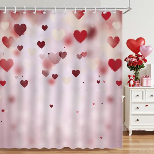 Mocsicka Valentines Day Shower Curtain Pink Red Love Hearts Bathroom Shower Curtain Waterproof Romantic Shower Curtains Bathtub Decor with 12 Hooks 72 X 72 Inches
