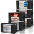 Skiennix Large Storage Bags - 6 Pack Foldable Closet Organizers with Durable Handles | 90L Black