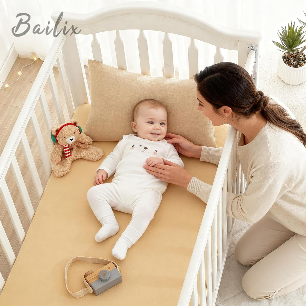 Bailix Heavyweight Muslin Baby Crib Sheets - 2PCS Neutral Fitted Sheets | Soft 100% Organic Cotton (Cream, Coffee)