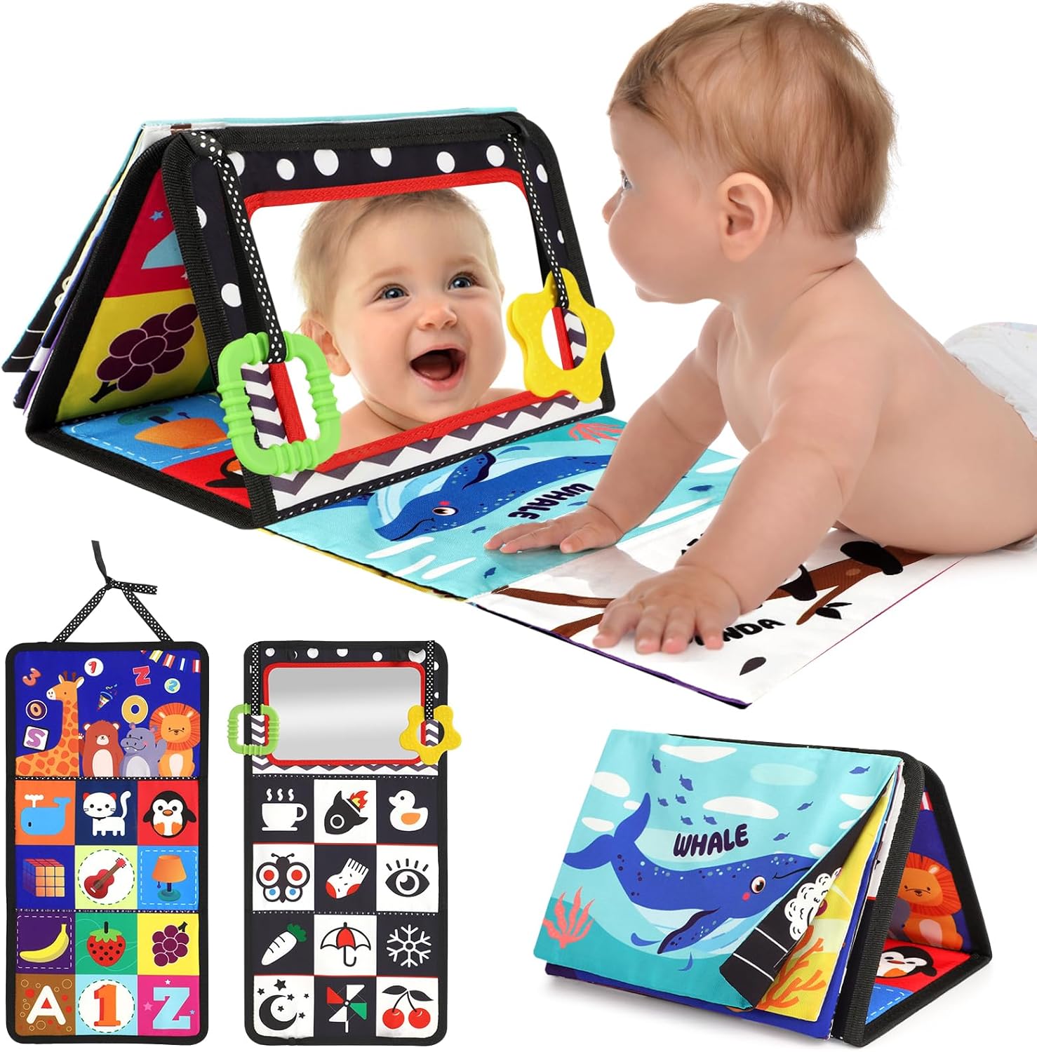 URMYWO Tummy Time Toys - High Contrast Black and White Visual Stimulation Mirror for Infants 0-12 Months