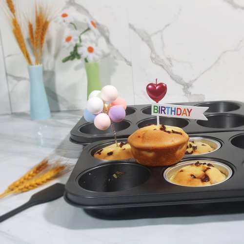 Bakexcel Non-Stick Jumbo Muffin Pans, 6-Cup Set of 2 Baking Pans with a Spatula for Extra-large Muffins & Cupcakes
