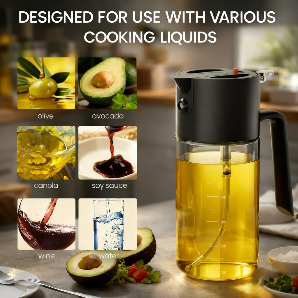 Costop Oil Sprayer for Cooking, 2025 Large Advanced Olive Oil Dispenser Bottle,500ml/17oz Glass Olive Oil Sprayer,2 in 1 Even Spray with Portion Control for Kitchen, Air Fryer, Salad, BBQ - Yellow