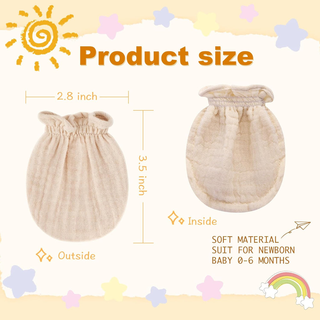 Pro Goleem Muslin Baby Mittens - 100% Cotton No Scratch Soft Gloves for Newborns | 0-6 Months