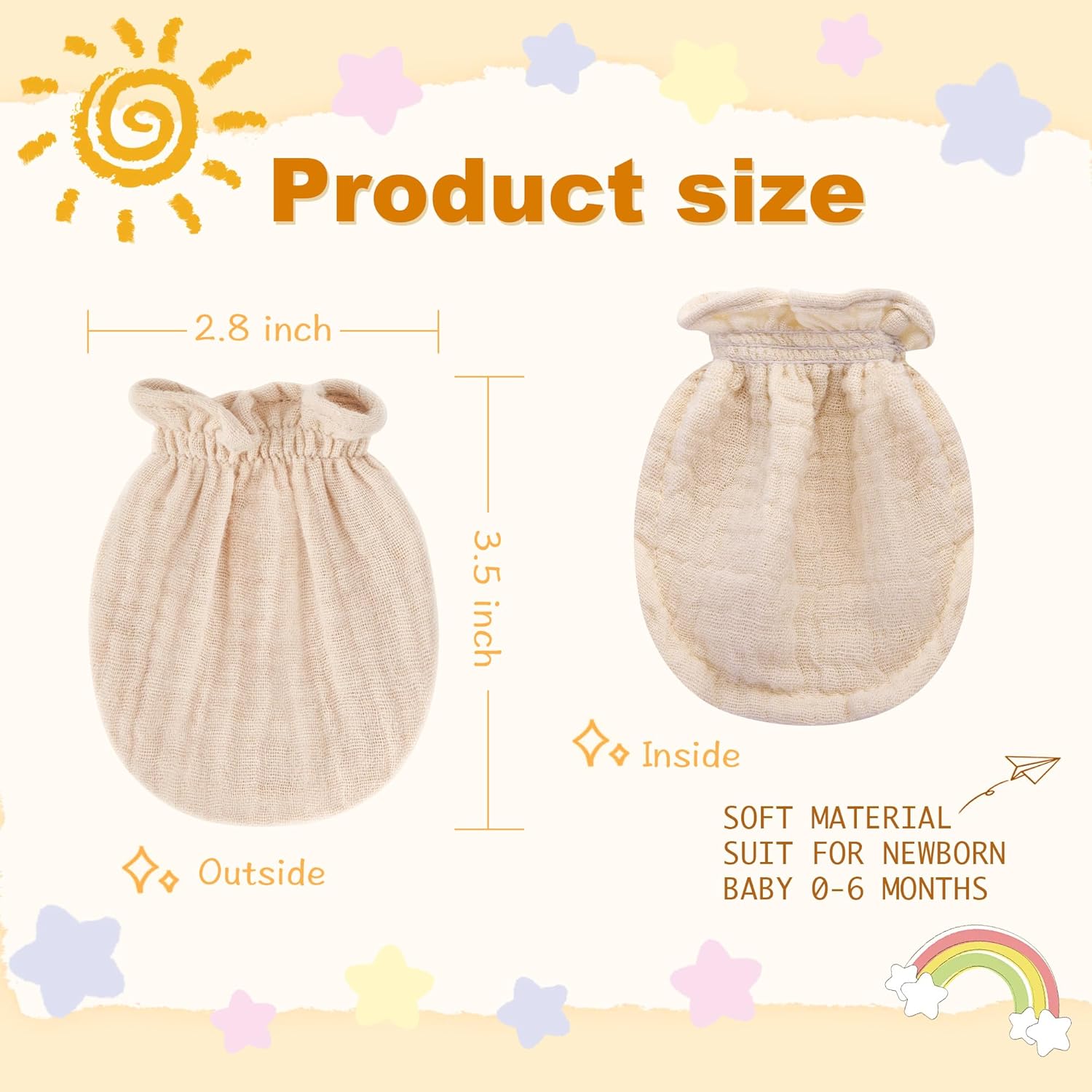 Pro Goleem Muslin Baby Mittens - 100% Cotton No Scratch Soft Gloves for Newborns | 0-6 Months