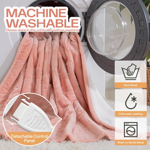 LunaHush Full Size Electric Blanket Heated, Double-Sided Flannel＆Sherpa Heated Blanket with 8 Heat Levels & 10 Hours Auto Off, Fast Heating Blankets Machine Washable with ETL & FCC Certified, Pink