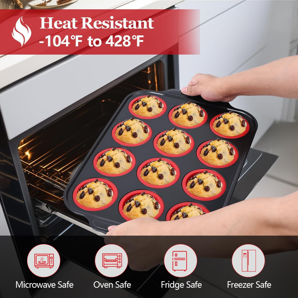 YiYeraio 6 Cups Silicone Muffin Pans for Baking with Metal Frame, Egg Bite Molds, Cupcake Pans Regular Size, Muffin Tins Easy to Pop Nonstick Non Toxic Bakeware for Oven Dishwasher Safe