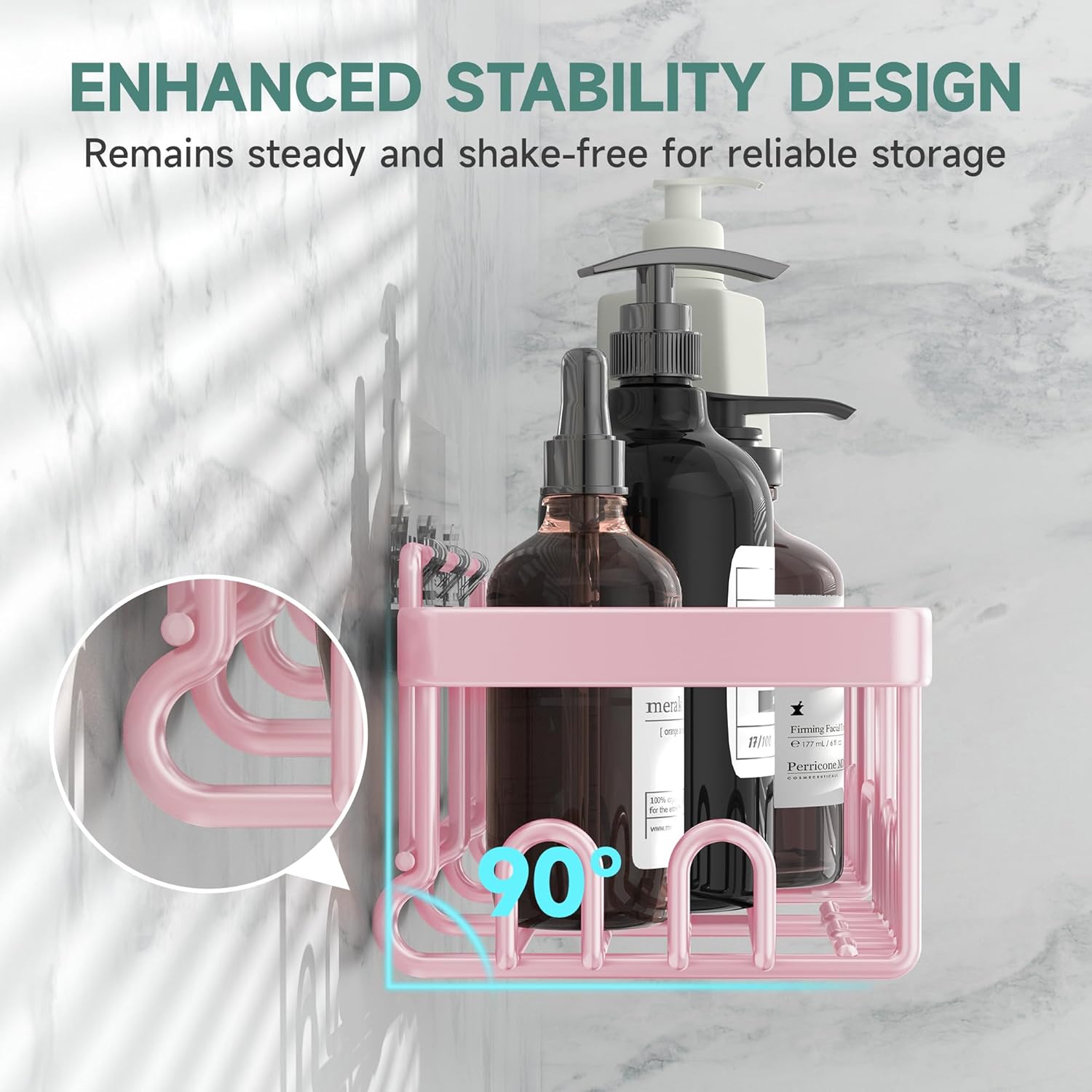 Veken Large Capacity Shower Caddy - Rustproof Adhesive Shelves with Soap Holder | 6-Pack Pink Bathroom Organizer