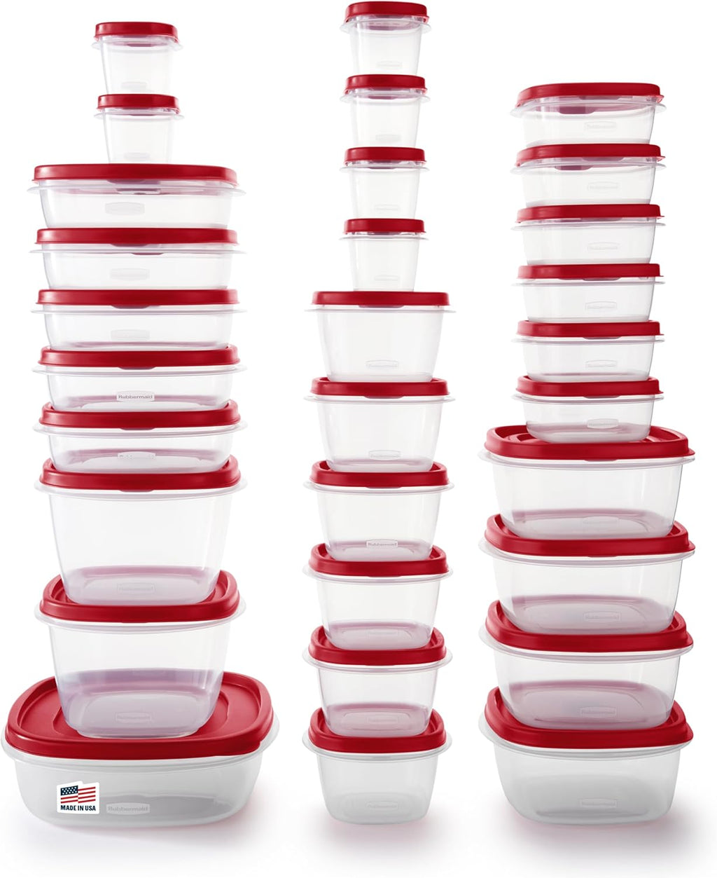 Rubbermaid 60-Piece Food Storage Container Set - Microwave & Dishwasher Safe | Red, Perfect for Meal Prep