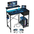 X-cosrack 33.5" Small Gaming Desk with LED Lights & Power Outlets, Compact Computer Desk with Monitor Stand & CPU Stand, Gamer Table with Storage Drawer, Side Hooks for Home Office, Bedroom, Black