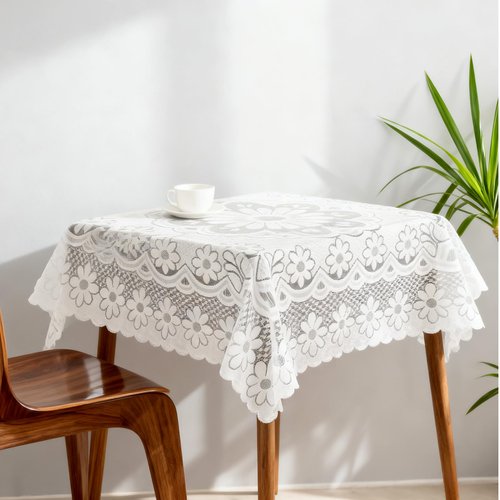Zelphvt Small Square Lace Tablecloth 35''×35'' White Lace Tablecloth Crochet Laces Table Cloth Vintage Embroidered Side Table Cover for Round Coffee Tables Wedding Rectangle Tables Decor
