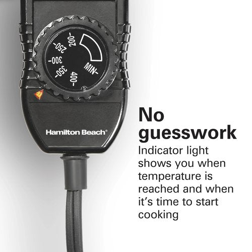 Hamilton Beach 200 Sq. In. Electric Griddle With Adjustable Temperature for 200 to 400 degrees, PTFE & PFOA Free Durathon Ceramic Reversible Nonstick Surface, Black (38522)