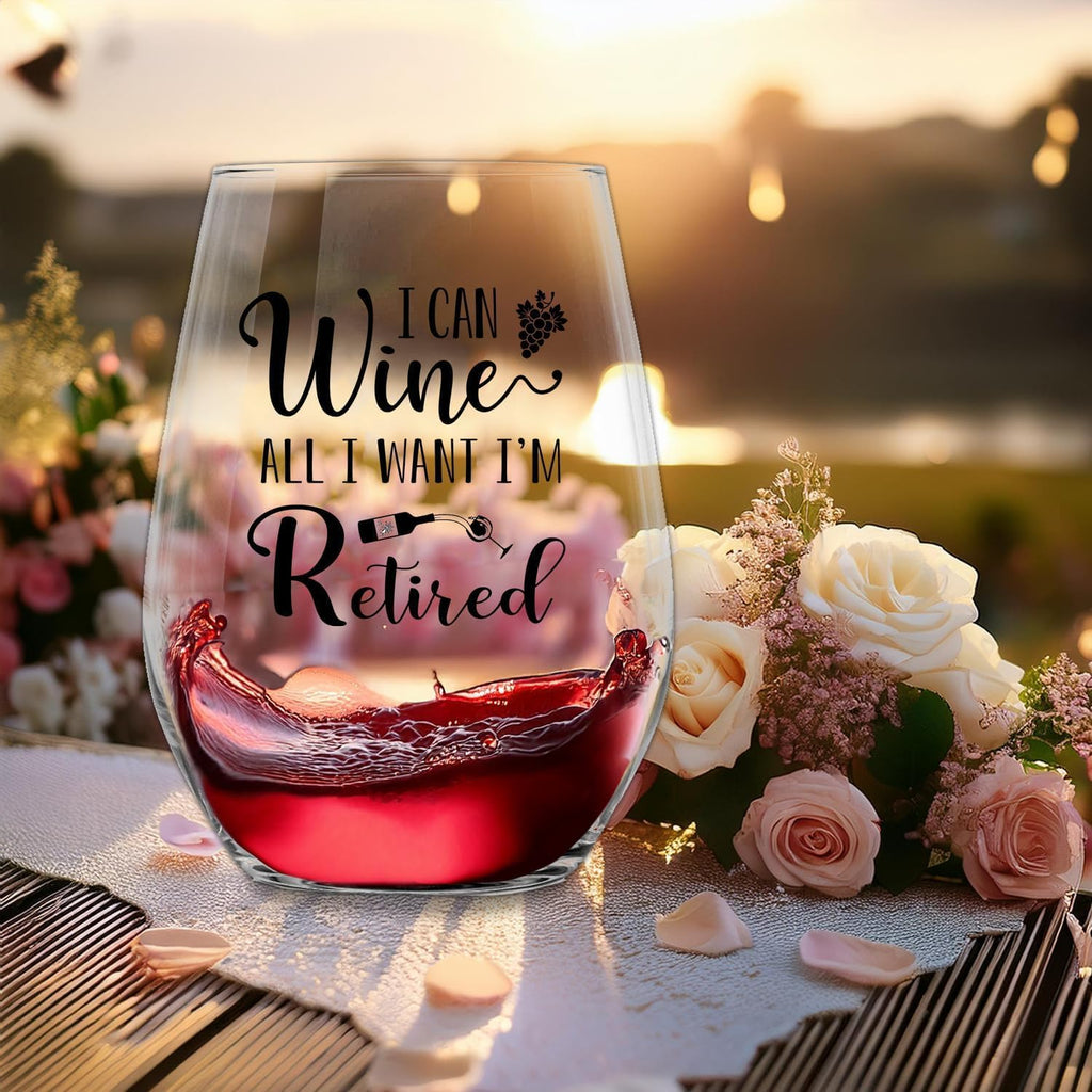 Retirement Gifts for Women Men, Funny Retirement Wine Glass and Wine Bag Set, Best Retired Gifts for Friends Cowkers Doctors Nurses Teachers Boss-PAIRS WELL WITH RETIREMENT (Retired-Beige)