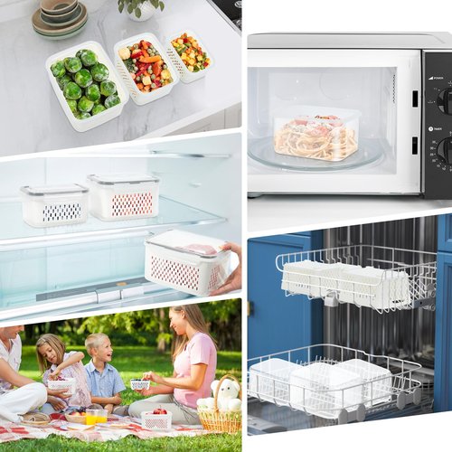 12 Pieces Fruit Storage Containers For Fridge, BPA-Free Fresh Food Containers with Removable Colanders and Airtight Lids, Keep Fresh for Fruit Berry Produce Vegetable, Dishwasher & Microwave Safe