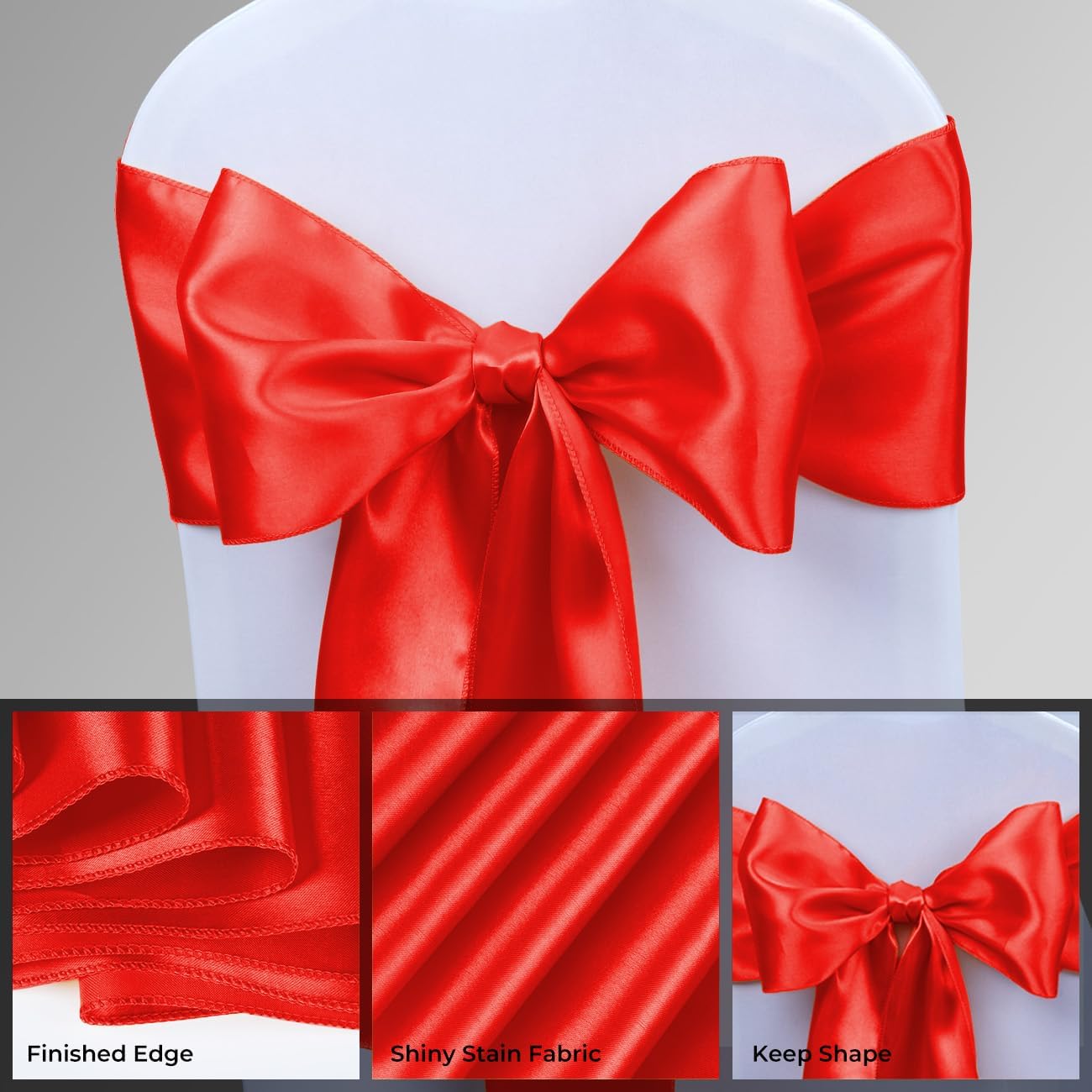 Babenest Satin Chair Sashes - Upgraded 50 Pcs Ribbons & Bows for Weddings, Parties & Events | Red
