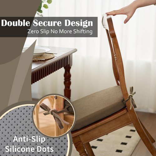 Nobildonna 2'' Thick High-Density Foam Indoor Chair Cushions | Dining Chair Pads with Ties, Removable Washable Cover, Dining Chair Cushions 17"x16",Light Brown 6 Pack