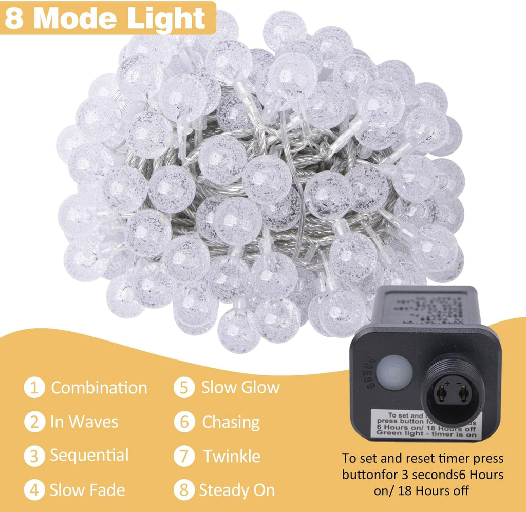 Ogrmar 100 LED Globe Ball String Lights - 49 ft Crystal Bubble Lights with Remote & Timer | Warm White Indoor Outdoor Decor